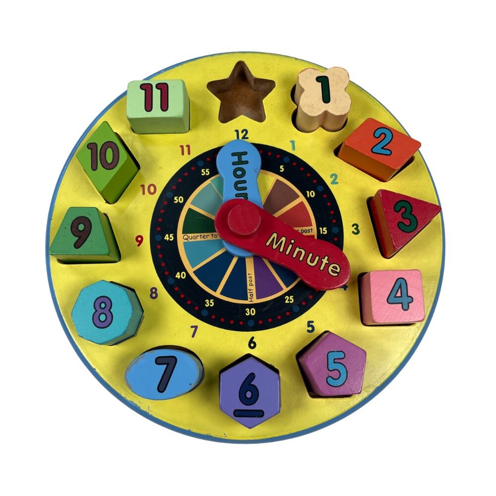 Melissa & Doug Colorful Wooden Shape Sorting Clock Movable Hands-on Learning
